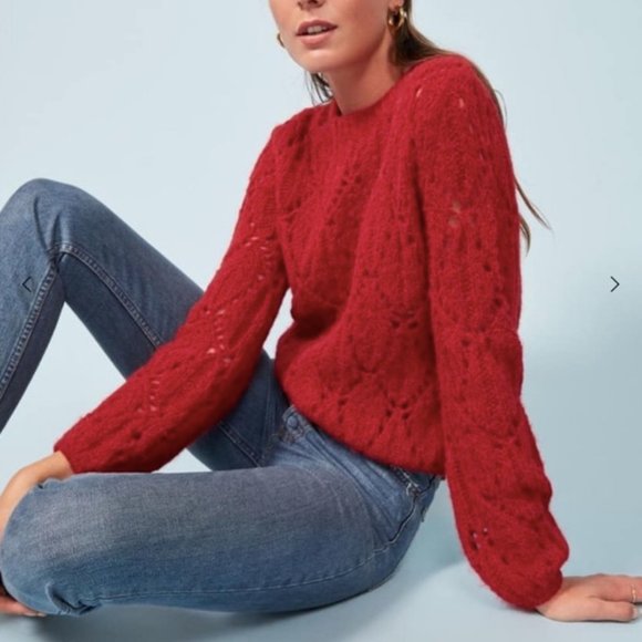 Reformation Sweaters - Reformation Jessie Pointelle Alpaca Red Sweater